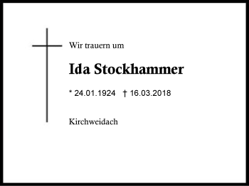 Traueranzeige von Ida Stockhammer von Region Berchtesgadener Land