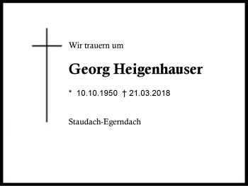 Traueranzeige von Georg Heigenhauser von Region Chiemgau