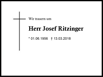 Traueranzeige von Josef Ritzinger von Region Berchtesgadener Land