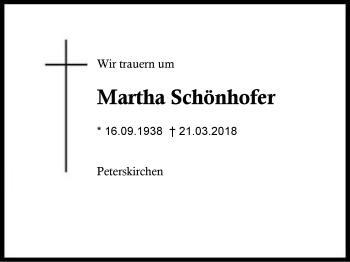 Traueranzeige von Martha Schönhofer von Region Berchtesgadener Land