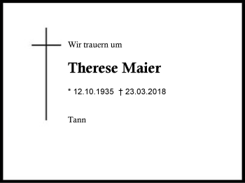 Traueranzeige von Therese Maier von Region Berchtesgadener Land