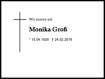 Traueranzeige von Monika Groß von Region Berchtesgadener Land