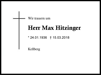 Traueranzeige von Max Hitzinger von Region Berchtesgadener Land