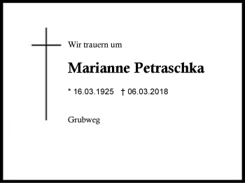 Traueranzeige von Marianne Petraschka von Region Berchtesgadener Land