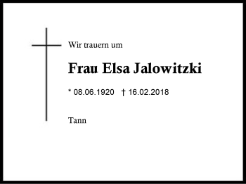 Traueranzeige von Elsa Jalowitzki von Region Berchtesgadener Land