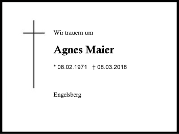 Traueranzeige von Agnes Maier von Region Berchtesgadener Land