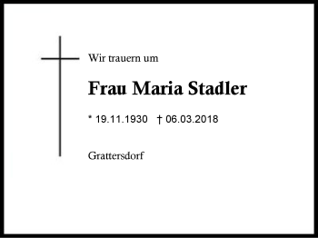 Traueranzeige von Maria Stadler von Region Berchtesgadener Land