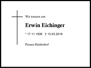 Traueranzeige von Erwin Eichinger von Region Berchtesgadener Land