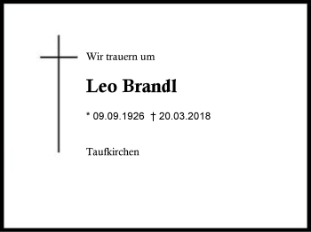 Traueranzeige von Leo Brandl von Region Berchtesgadener Land