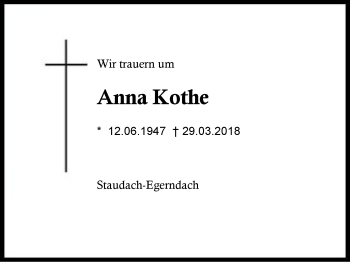 Traueranzeige von Anna Kothe von Region Chiemgau