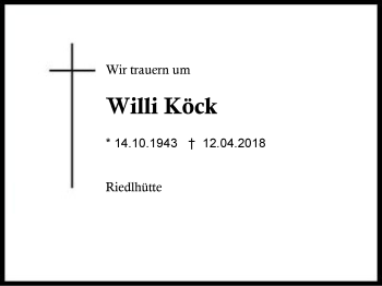 Traueranzeige von Willi Köck von Region Berchtesgadener Land