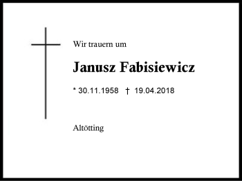 Traueranzeige von Janusz Fabisiewicz von Region Berchtesgadener Land