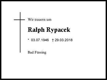 Traueranzeige von Ralph Rypacek von Region Berchtesgadener Land