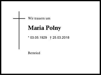 Traueranzeige von Maria Polny von Region Berchtesgadener Land