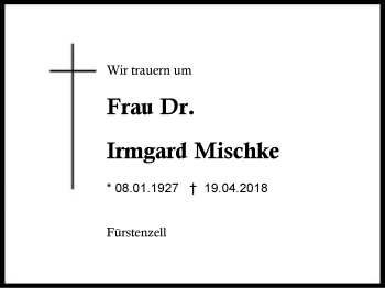 Traueranzeige von Irmgard Mischke von Region Berchtesgadener Land