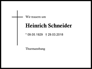 Traueranzeige von Heinrich Schneider von Region Berchtesgadener Land