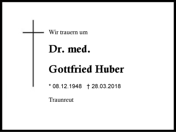 Traueranzeige von Gottfried Huber von Region Berchtesgadener Land