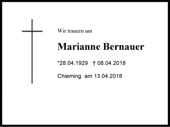 Traueranzeige von Marianne Bernauer von Region Chiemgau