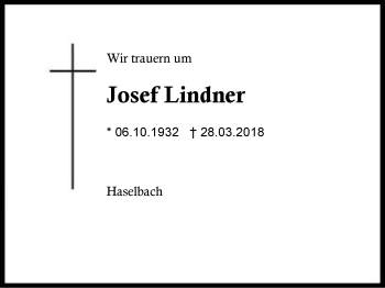 Traueranzeige von Josef Lindner von Region Berchtesgadener Land