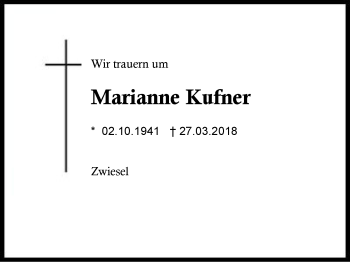 Traueranzeige von Marianne Kufner von Region Berchtesgadener Land