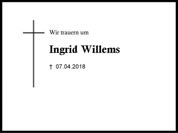 Traueranzeige von Ingrid Willems von Region Berchtesgadener Land