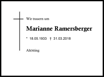 Traueranzeige von Marianne Ramersberger von Region Berchtesgadener Land