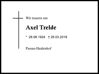 Traueranzeige von Axel Trelde von Region Berchtesgadener Land