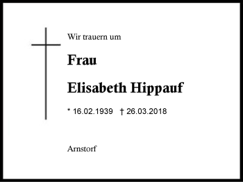 Traueranzeige von Elisabeth Hippauf von Region Berchtesgadener Land