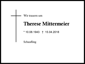 Traueranzeige von Therese Mittermeier von Region Berchtesgadener Land