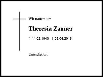 Traueranzeige von Theresia Zauner von Region Berchtesgadener Land