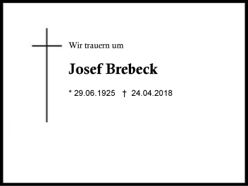 Traueranzeige von Josef Brebeck von Region Berchtesgadener Land