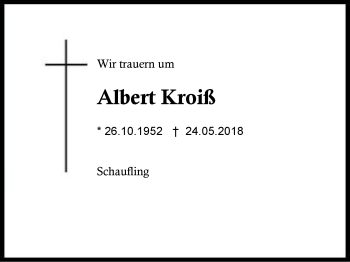 Traueranzeige von Albert Kroiß von Region Berchtesgadener Land