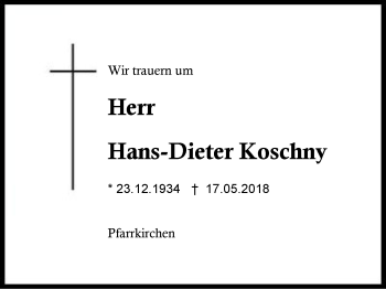 Traueranzeige von Hans-Dieter Koschny von Region Berchtesgadener Land
