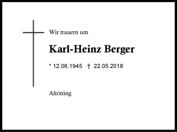 Traueranzeige von Karl-Heinz Berger von Region Berchtesgadener Land