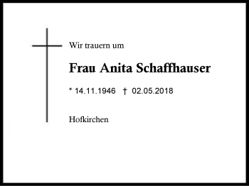 Traueranzeige von Anita Schaffhauser von Region Berchtesgadener Land