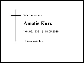 Traueranzeige von Amalie Kurz von Region Berchtesgadener Land