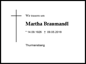 Traueranzeige von Martha Braumandl von Region Berchtesgadener Land