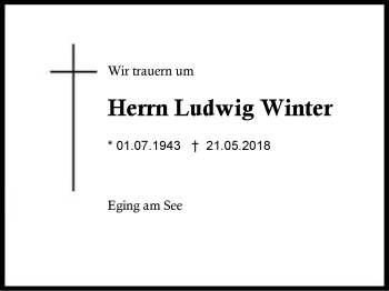 Traueranzeige von Ludwig Winter von Region Berchtesgadener Land