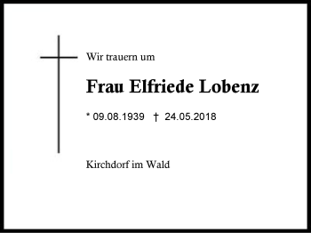 Traueranzeige von Elfriede Lobenz von Region Berchtesgadener Land