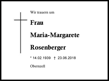 Traueranzeige von Maria-Margarete Rosenberger von Region Berchtesgadener Land