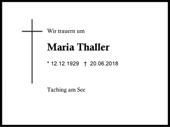 Traueranzeige von Maria Thaller von Region Berchtesgadener Land