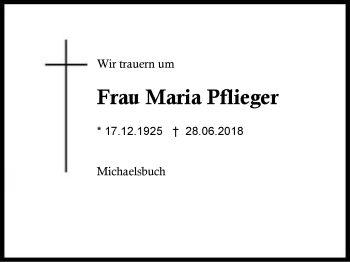 Traueranzeige von Maria Pflieger von Region Berchtesgadener Land