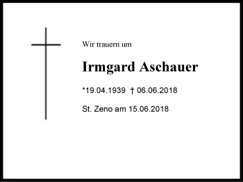 Traueranzeige von Irmgard Aschauer von Region Berchtesgadener Land