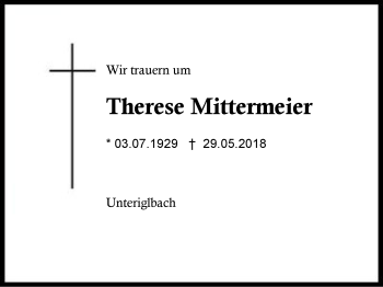 Traueranzeige von Therese Mittermeier von Region Berchtesgadener Land