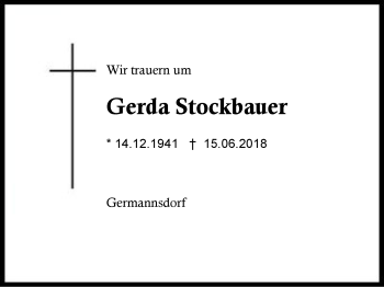 Traueranzeige von Gerda Stockbauer von Region Berchtesgadener Land