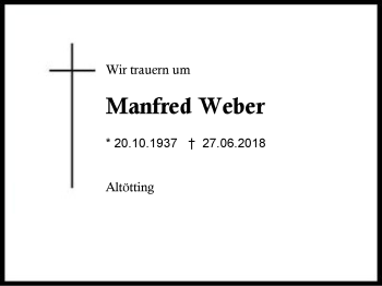 Traueranzeige von Manfred Weber von Region Berchtesgadener Land