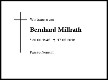 Traueranzeige von Bernhard Millrath von Region Berchtesgadener Land