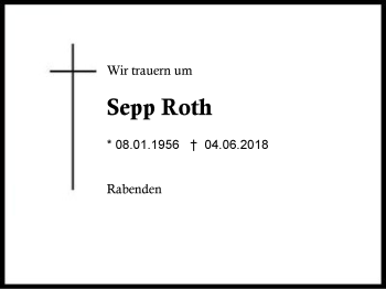 Traueranzeige von Sepp Roth von Region Berchtesgadener Land