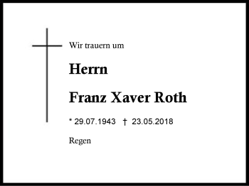 Traueranzeige von Franz Xaver Roth von Region Berchtesgadener Land