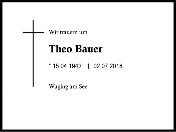 Traueranzeige von Theo Bauer von Region Berchtesgadener Land